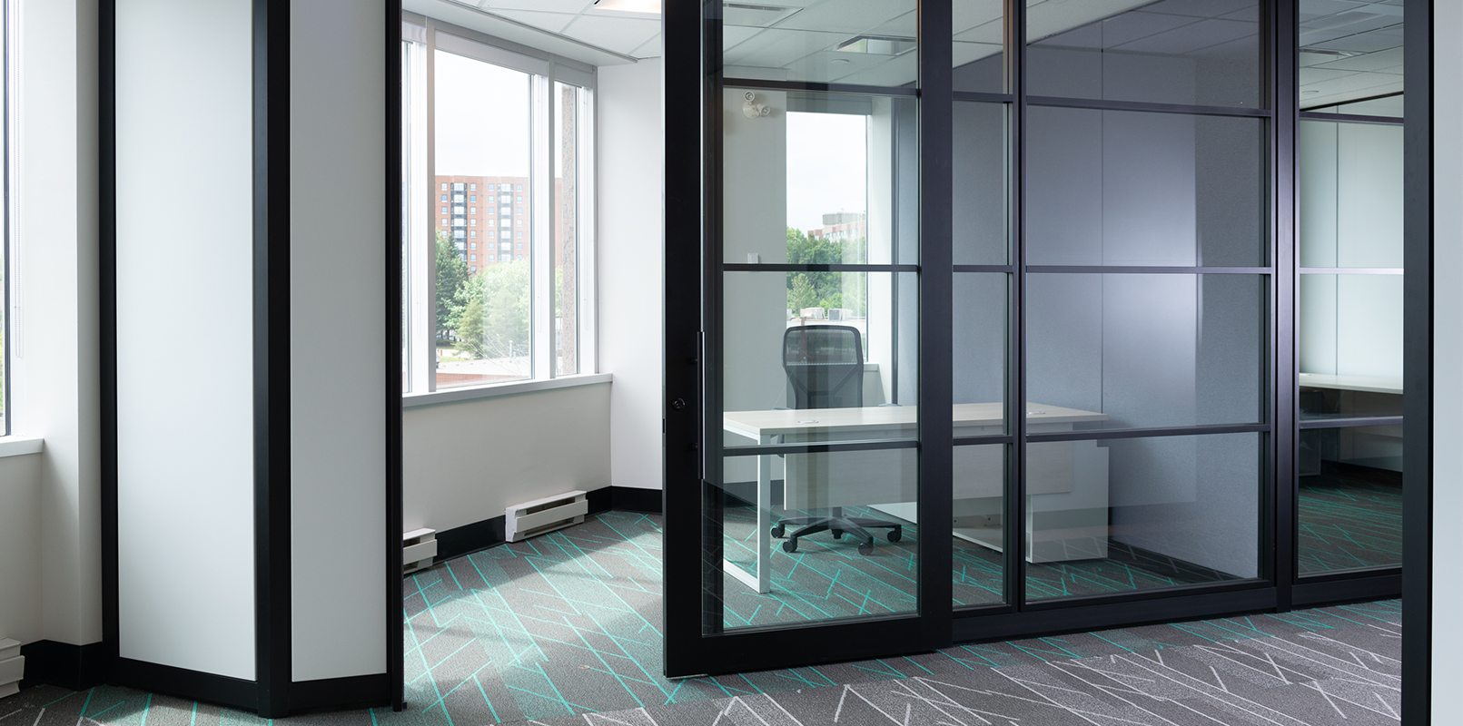View of private office with glass wall