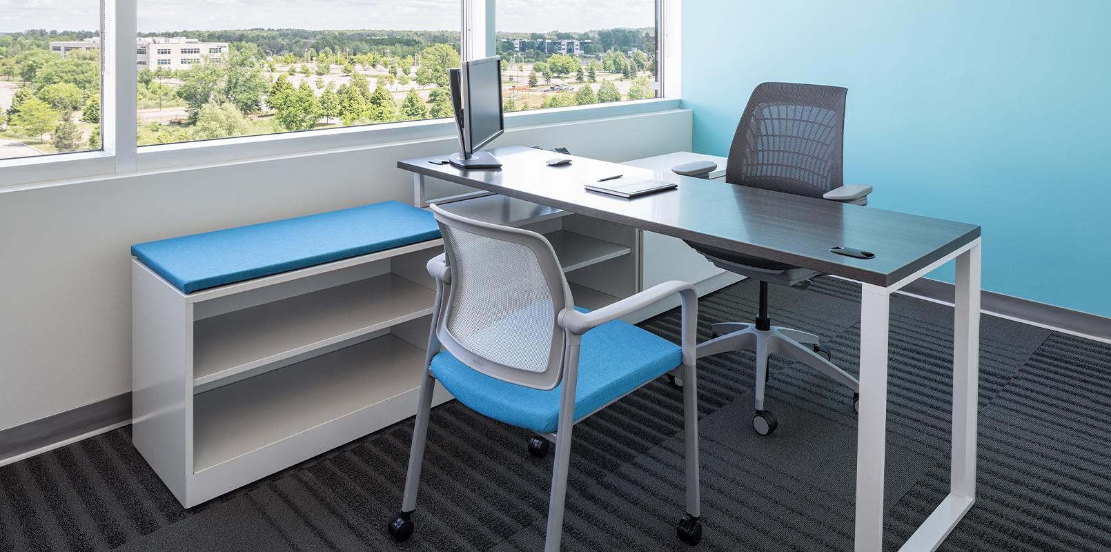 Private meeting desk with two chairs